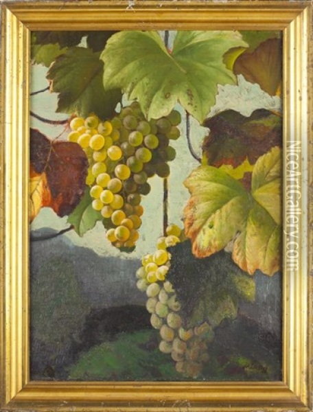 Grapes In Landscape Oil Painting - Andrew John Henry Way
