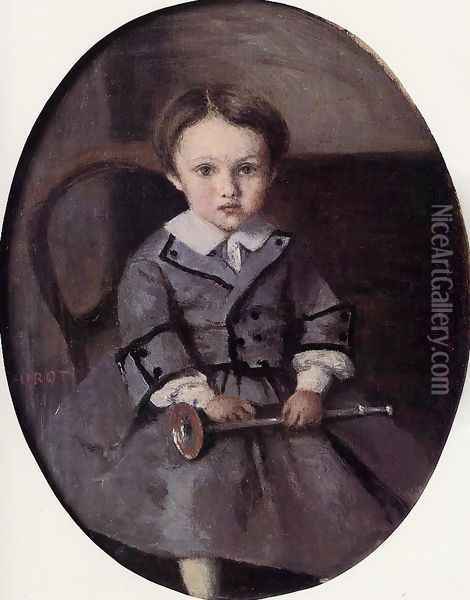 Maurice Robert as a Child Oil Painting - Jean-Baptiste-Camille Corot