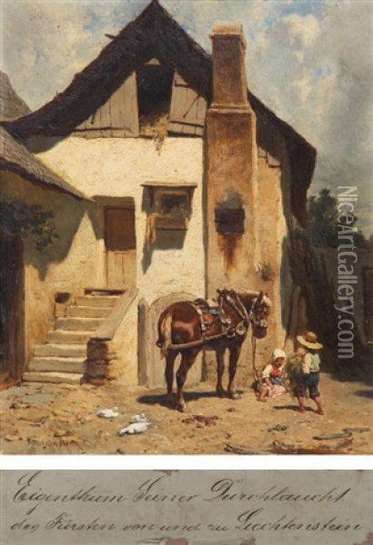 Niederostereichisher Bauernhaus - Austrian Farmhouse Oil Painting - August Xaver Carl von Pettenkofen