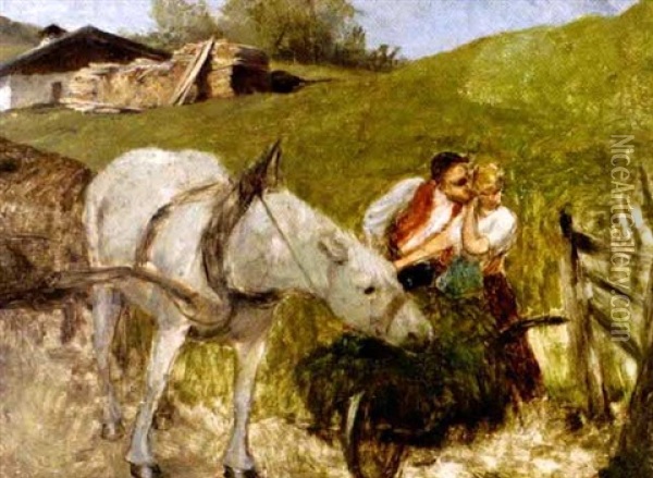 Der Geraubte Kuss Oil Painting - Julius von Blaas