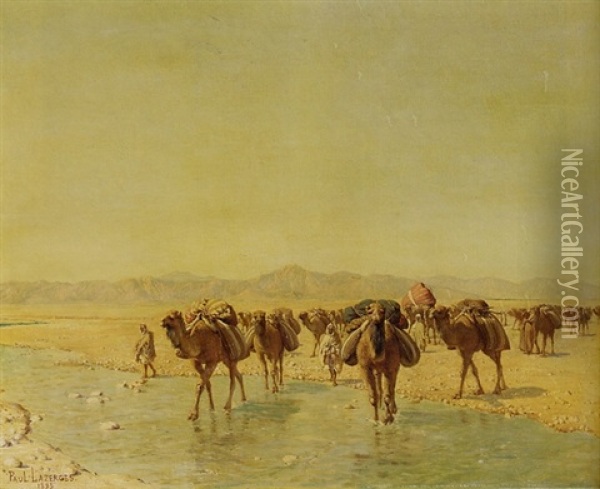 An Arab Caravan Oil Painting - Paul Jean Baptiste Lazerges