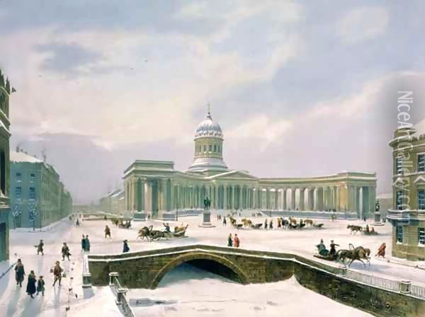 Kazan Cathedral, St. Petersburg Oil Painting - Louis Jules Arnout