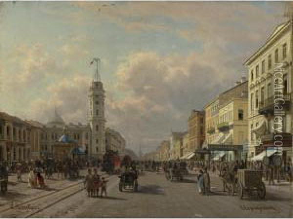 Nevsky Prospect, St. Petersburg Oil Painting - Petr Petrovich Vereshchagin