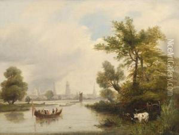A University Boat Race Oil Painting - William Turner