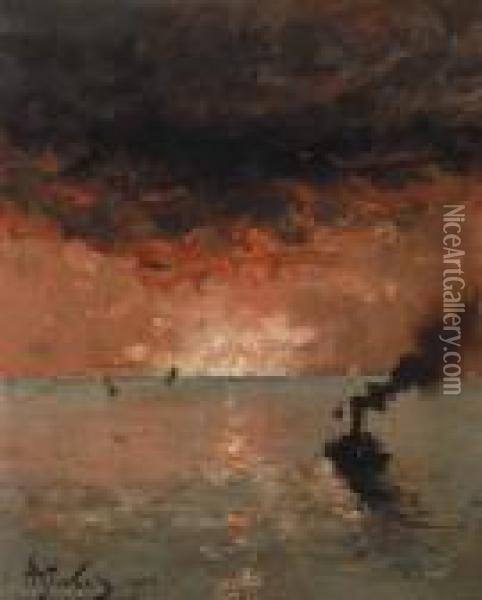 Marine Soleilcouchant (1890) Oil Painting - Aime Stevens