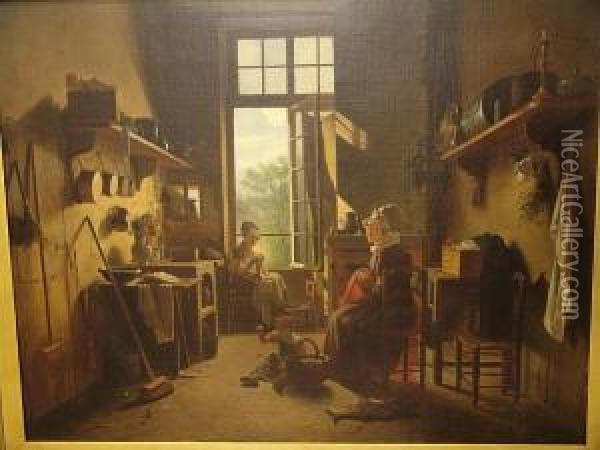 Figures In A Kitchen Interior Oil Painting - Martin Drolling Oberbergheim