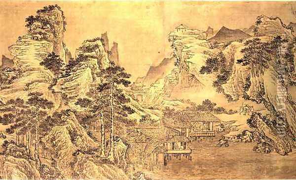 View from the Keyin Pavilion on Paradise (Baojie) Mountain, 1562 Oil Painting - Wang Wen