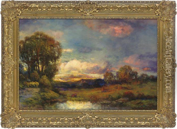 Across The Fields, Sunset Oil Painting - Charles P. Appel