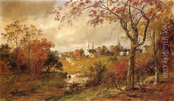 Autumn Landscape - Saugerties, New York Oil Painting - Jasper Francis Cropsey