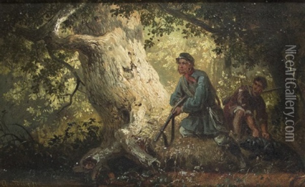 On The Hunt Oil Painting - August Von Wille