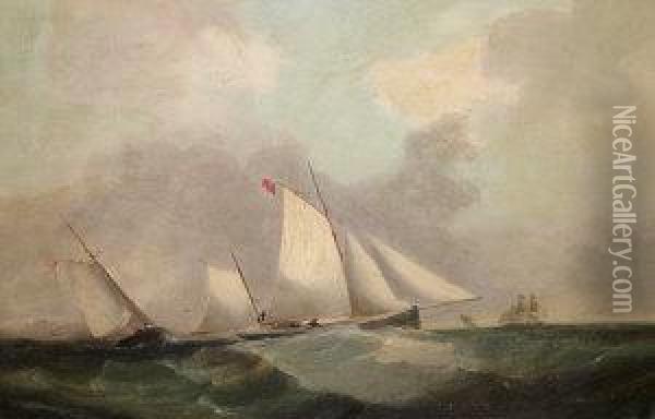 Mid 19th Century- A Cutter And Other Shipping In Heavy Seas Oil Painting - G. Mayer