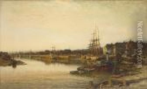An Old Southern Port Oil Painting - Benjamin Williams Leader