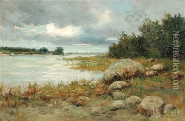 Coastal Landscape With Storm Clouds Oil Painting - Burr H. Nicholls