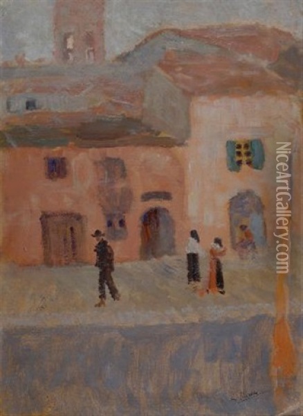Casa Rossa Oil Painting - Lorenzo Viani