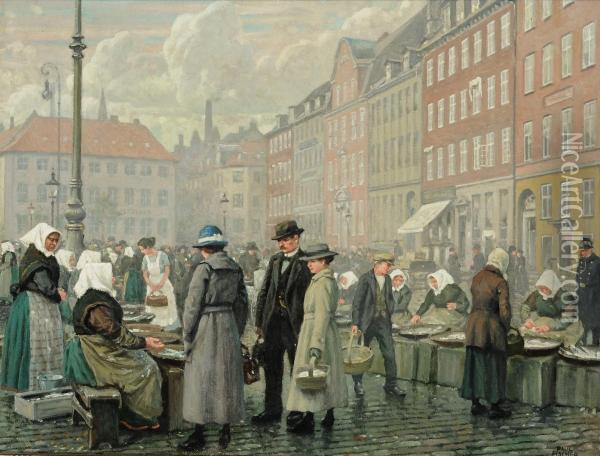 Skovshoved Fisherwomen And Customers At Gammel Strand Oil Painting - Paul-Gustave Fischer