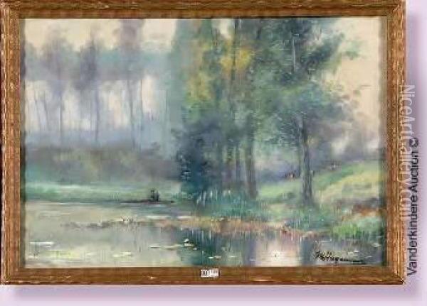 Pecheur Sur L'etang Oil Painting - Maurice Hagemans