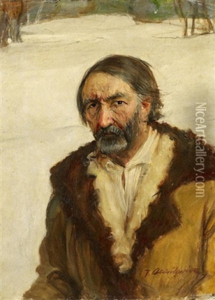 Bauer In Winterlandschaft Oil Painting - Teodor Axentowicz