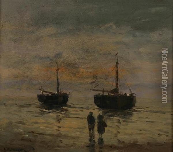 Fishing Boats Oil Painting - Gerhard Arij Ludwig Morgenstje Munthe