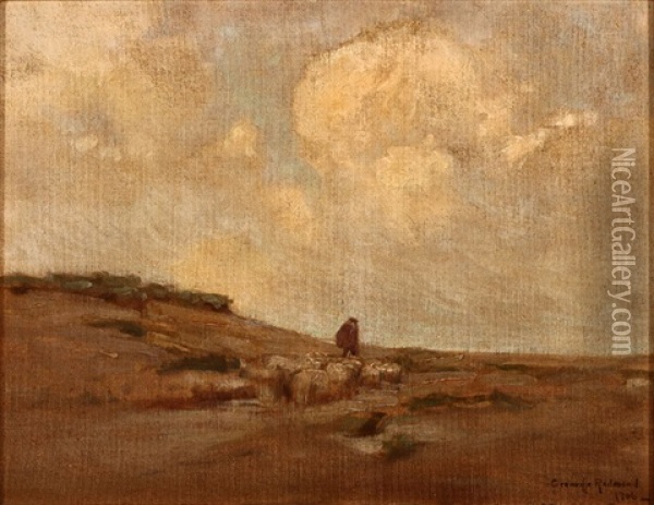 Shepherd With Sheep Oil Painting - Granville S. Redmond