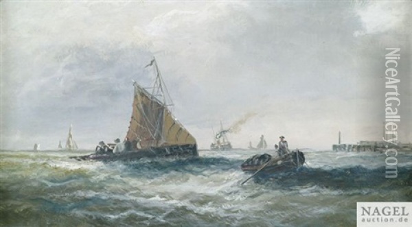 Fischerboote Und Dampfer An Einer Kuste Oil Painting - Edwin Hayes