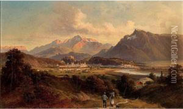 A View Of Salzburg Oil Painting - Friedrich Zeller