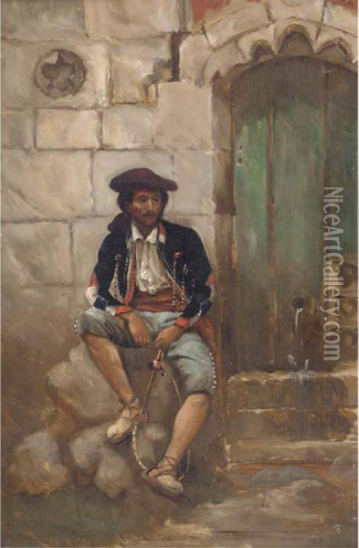 A Figure Seated By A Doorway Oil Painting - James Arthur O'Connor