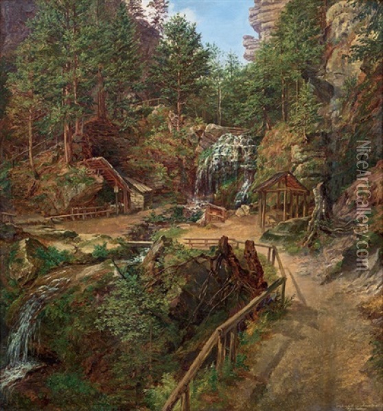 Wasserfall Im Amselthal Bei Reithen Oil Painting - Matthias Rudolf Thoma