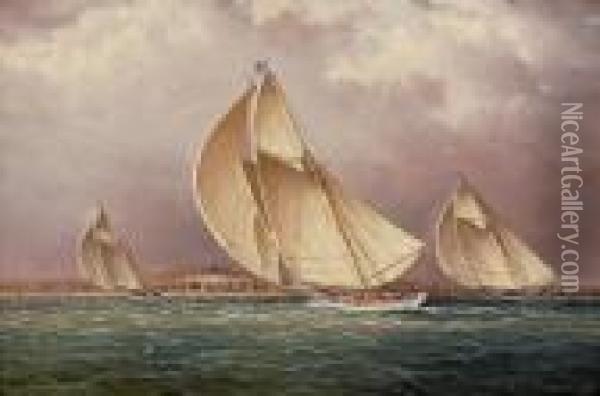 Yachting In Boston Harbor Oil Painting - James E. Buttersworth