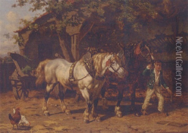 Leading Out The Cart Houses Oil Painting - Willem Jacobus Boogaard