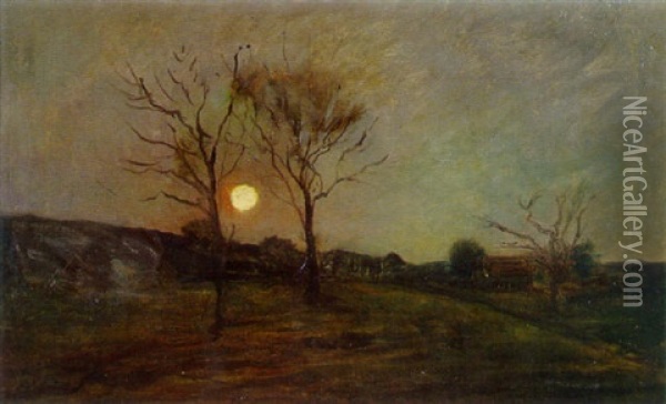 Clair De Lune Aux Environs D'auvers Oil Painting - Karl Pierre Daubigny