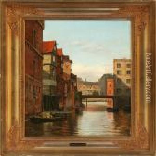 Canal Scene Fromnuremburg Oil Painting - August Fischer
