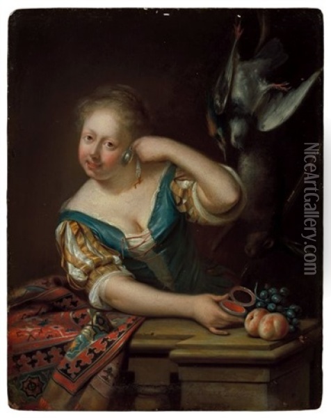 Jeune Femme Tenant Une Montre Proche De Son Oreille Oil Painting - Adriaan Van Der Burg
