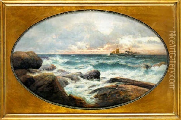 Marine Med Skib Udfor Lippefyldt Kyst Oil Painting - Berndt Adolf Lindholm