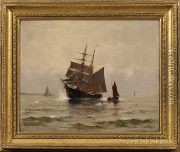 Ship Heading Into Harbor Oil Painting - Marshall Johnson