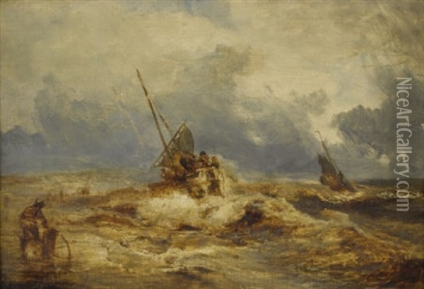 Fishing Boats Coming Ashore Oil Painting - Andreas Achenbach