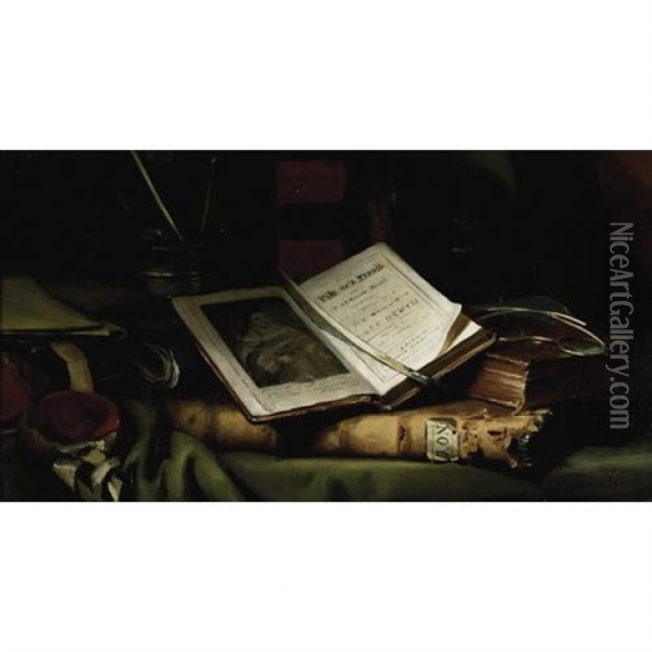 A Still Life With Books Oil Painting - Catherine Mary Wood