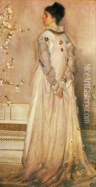 Symphony in Flesh Colour and Pink: Portrait of Mrs. Frances Leyland Oil Painting - James Abbott McNeill Whistler