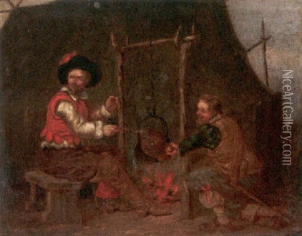 Musketiere An Lagerfeuer Oil Painting - Hendrick Gerritsz. Pot