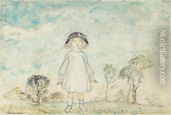 Little Betty Blue Lost Her Holiday Shoe Oil Painting - Arthur Rackham
