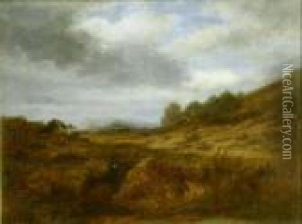 Heathland Signed 9 X 12in Oil Painting - John Linnell