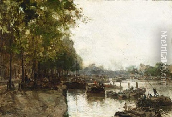 A View Of The Leuvehaven, Rotterdam Oil Painting - Johan Hendrik van Mastenbroek