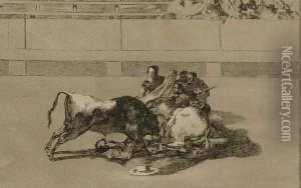 A Picador Is Unhorsed And Falls Under The Bull Oil Painting - Francisco De Goya y Lucientes