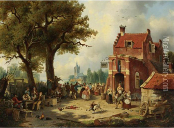 Festivities Outside The Inn Oil Painting - Jacques Carabain