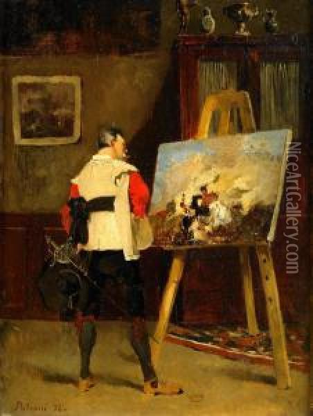 Man Vid Staffli Oil Painting - Friedrich von Puteani