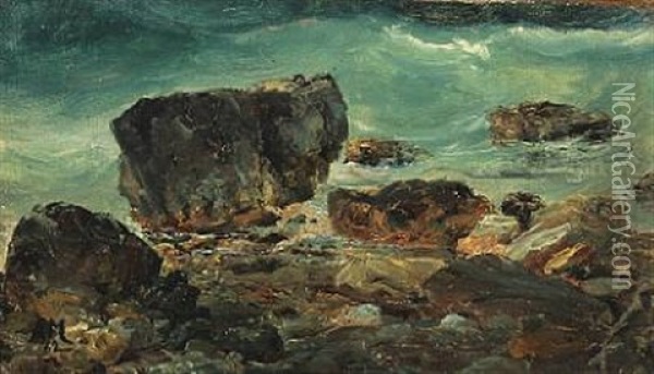 Coastal Scene With Larger Rocks Oil Painting - Daniel Hermann Anton Melbye