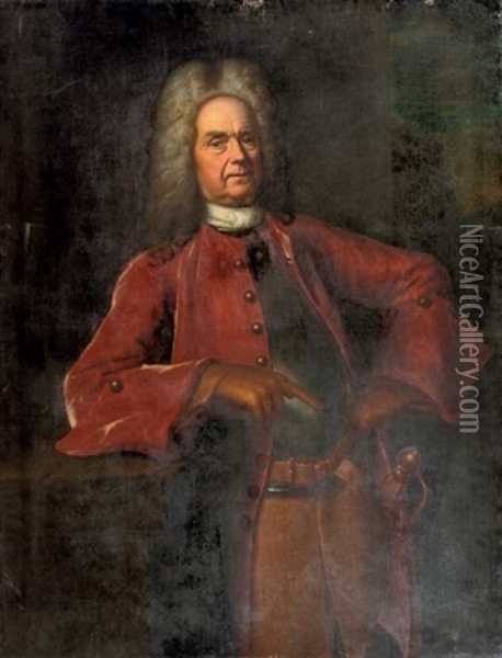 Portrait Of A Nobleman, General G.m. Sigmund Von Brausse (?), In A Militairy Costume Oil Painting - Louis de Silvestre