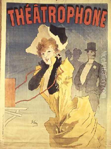 Poster Advertising the 'Theatrophone' Oil Painting - Jules Cheret