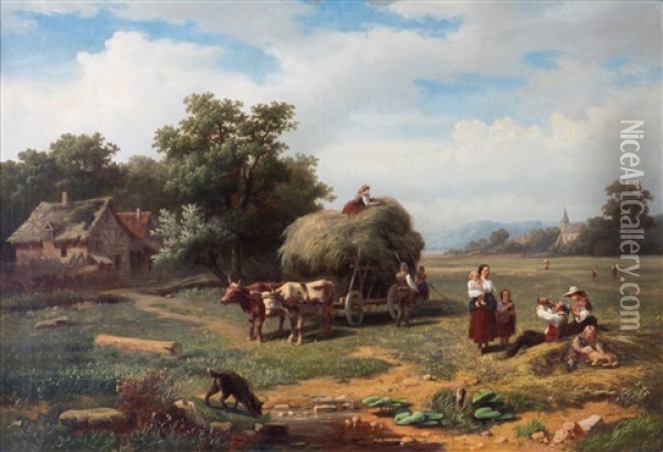 Farmers Resting After A Long Day's Work Oil Painting - Peter Bucken