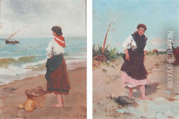 Fisherwoman Oil Painting - Francisco Miralles y Galup