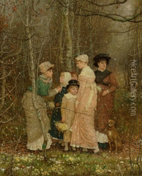 Snow In Spring, 1877 Oil Painting - George Henry Boughton